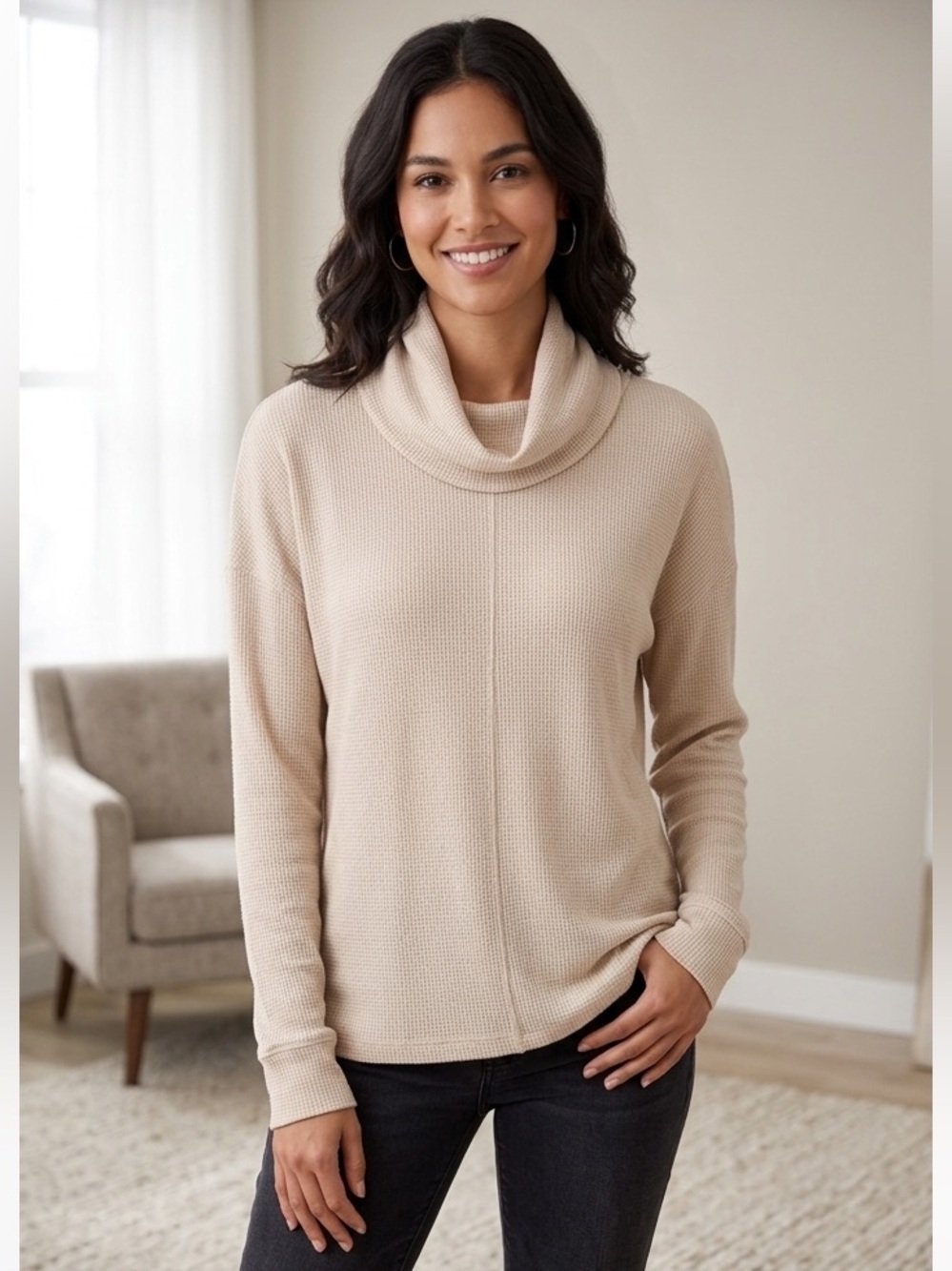 Sanctuary NWT Cream Waffle Cowl Neck Sweater Size L